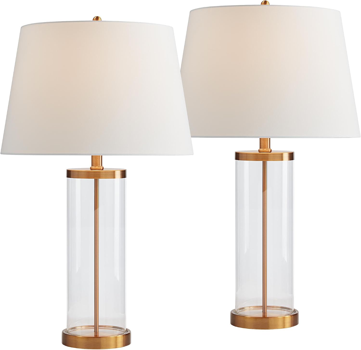360 Lighting 26' High Cylinder Country Cottage Table Lamps Set of 2 Fillable Clear Gold Finish Glass Metal White Shade Living Room Bedroom Bedside Nightstand House Office Home Kitchen