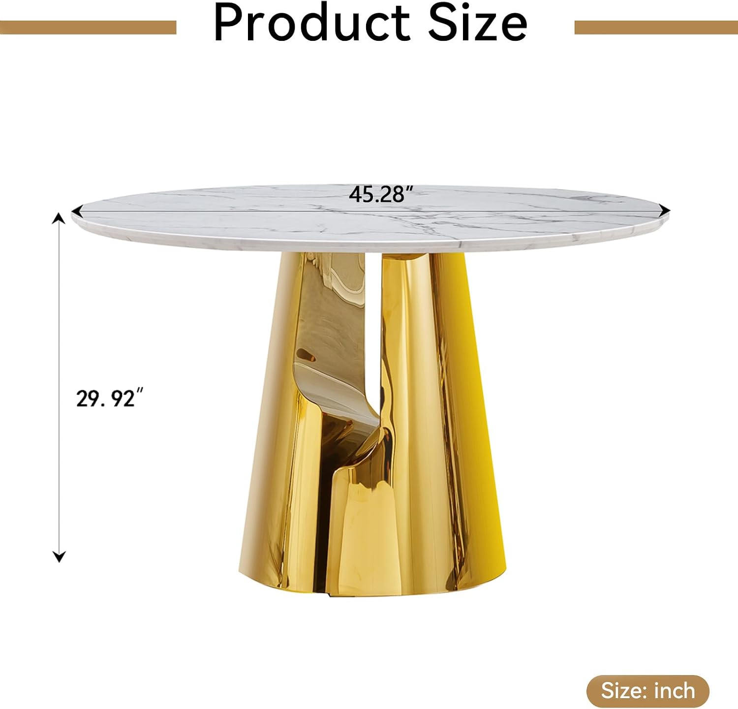 45 inch Round Dining Table for 4 to 6, Modern Circle Dining Table with White Faux Marble Tabletop & Golden Cylindrical Base, Small Kitchen Dining Room Table for Breakfast Dinette Dinner Dinning Room