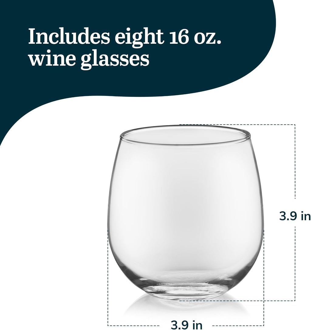 Libbey Stemless Red Wine Glasses, 16.75-ounce, Set of 8