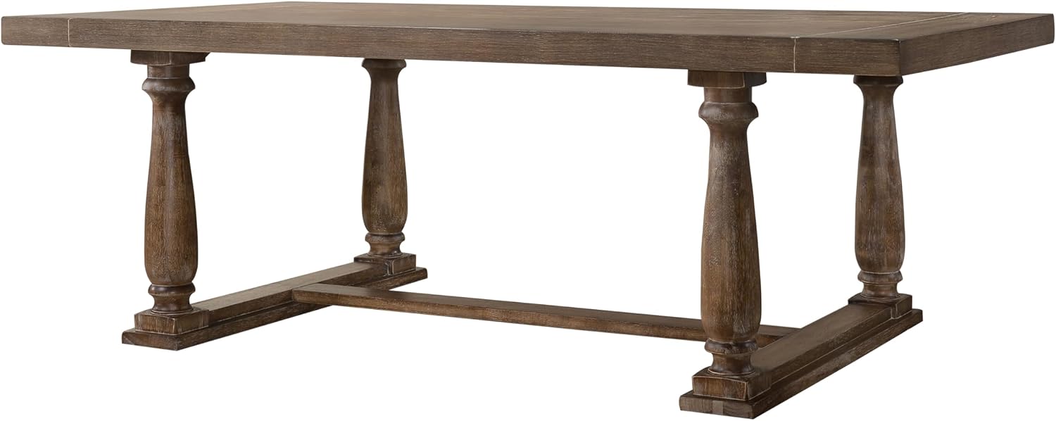 84'' Rectangular Dining Table Rustic Wood Kitchen Dinner Table, Retro Modern Mid-Century Style, Wooden Trestle Base, Oak
