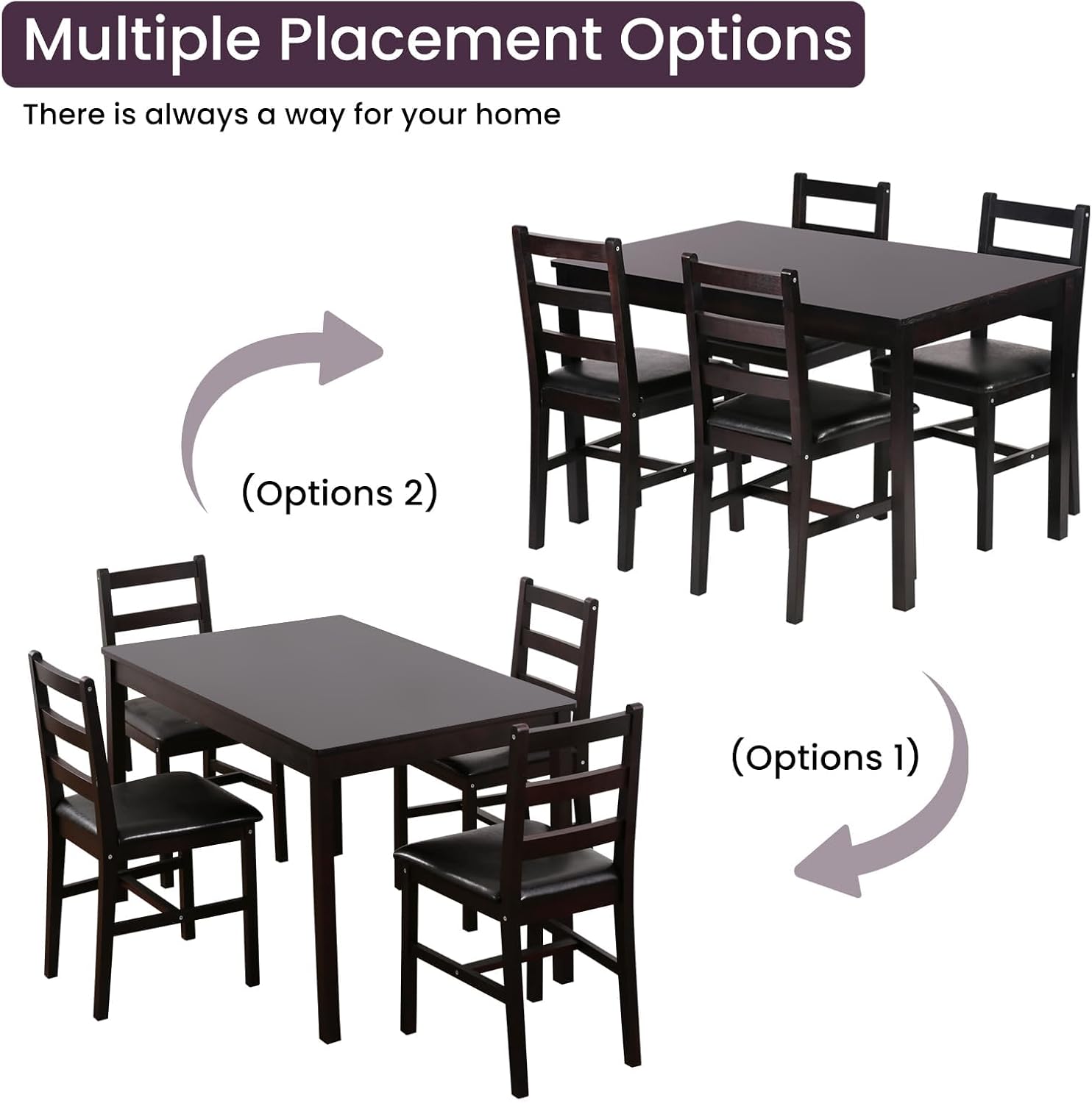 Small Dining Table Set for 4, Wooden Kitchen & Dining Room Sets 5 Piece Kitchen Table Set, Square Table and Chair Breakfast Table Set for Restaurant Home Kitchen Living Room, Dark Brown