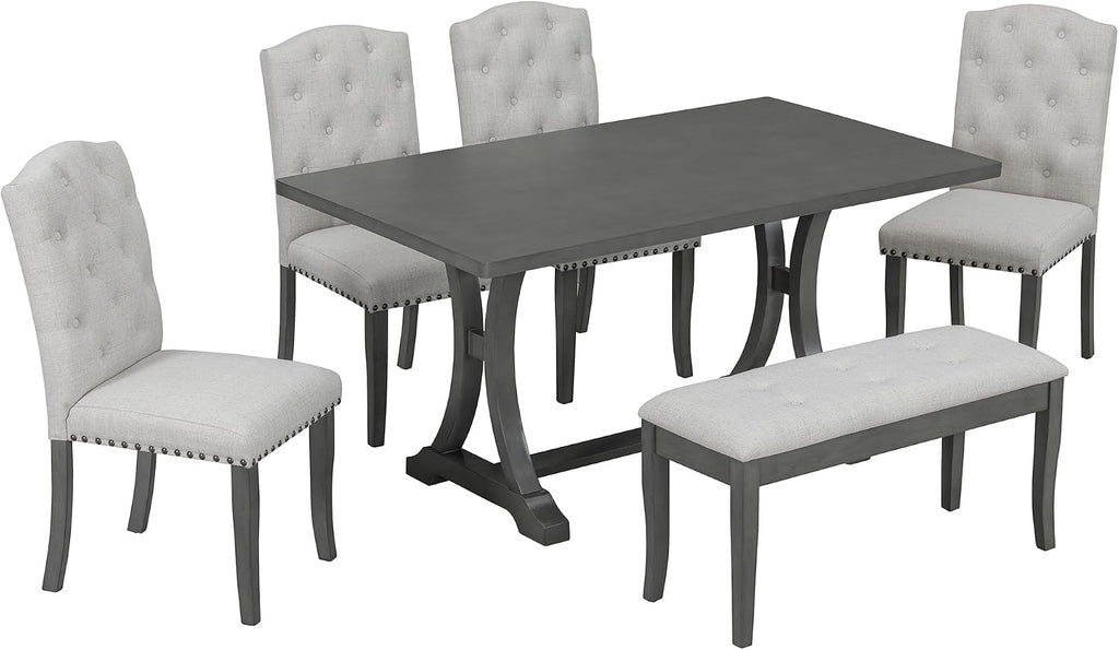 Harper & Bright Designs Classic and Traditional Style 6 - Piece Dining Set, Includes Dining Table, 4 Upholstered Chairs & Bench(Antique Gray1)