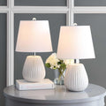 SAFAVIEH Lighting Collection Kole White 21-inch Bedroom Living Room Home Office Desk Nightstand Table Lamp Set of 2 (LED Bulbs Included)