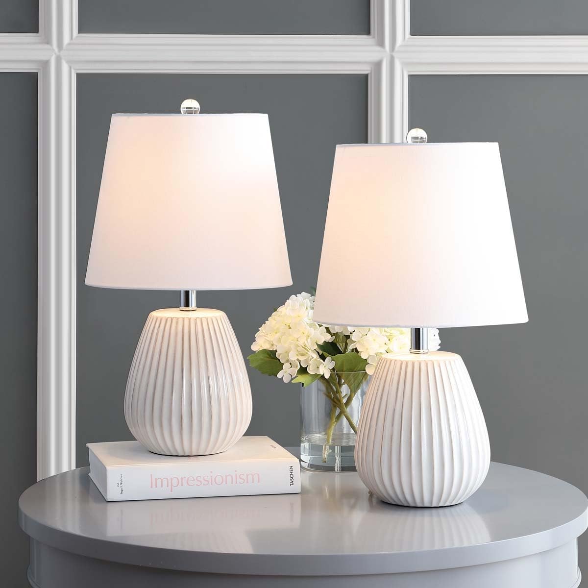 SAFAVIEH Lighting Collection Kole White 21-inch Bedroom Living Room Home Office Desk Nightstand Table Lamp Set of 2 (LED Bulbs Included)