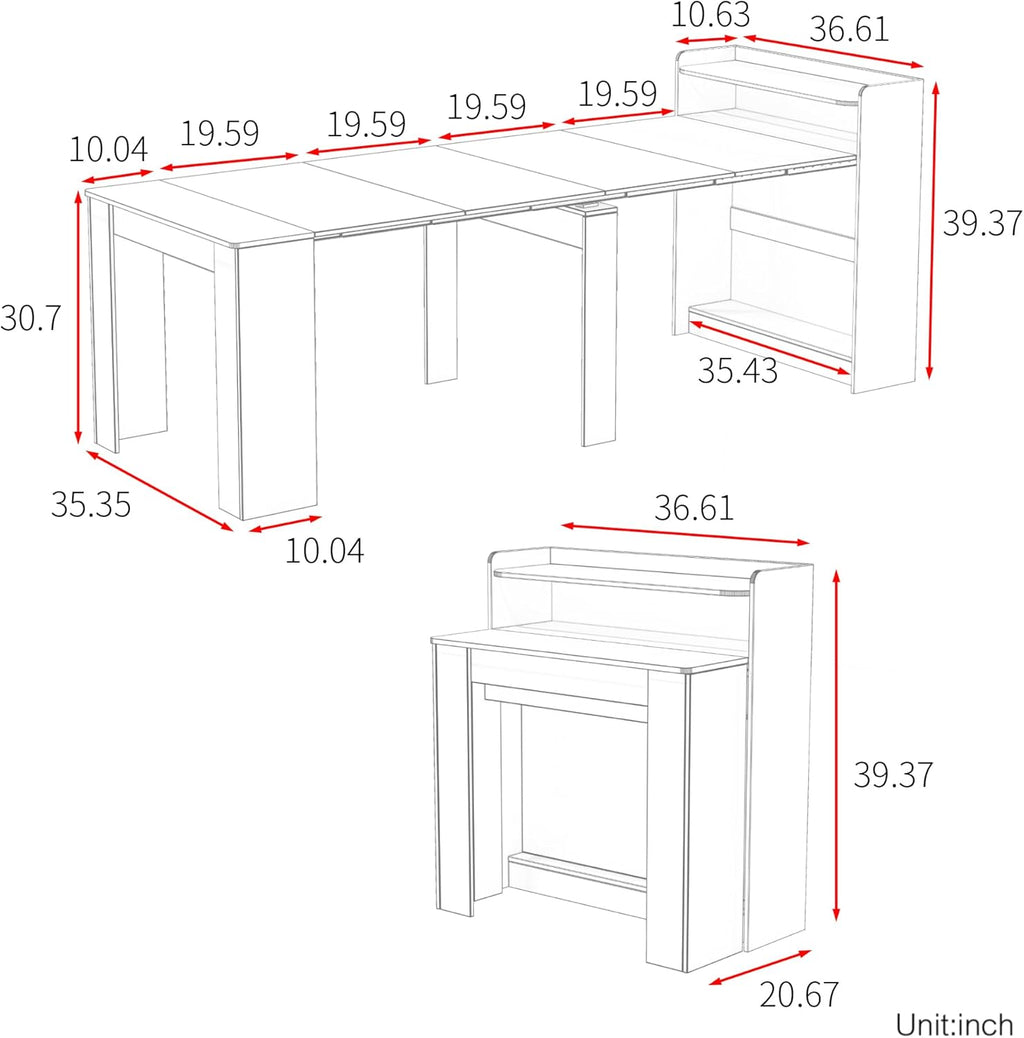 Transformer Folding Console Table for 2-9 People, Extendable Dining Table, Space Saving Dining Room Table for Apartments & Homes, Grey