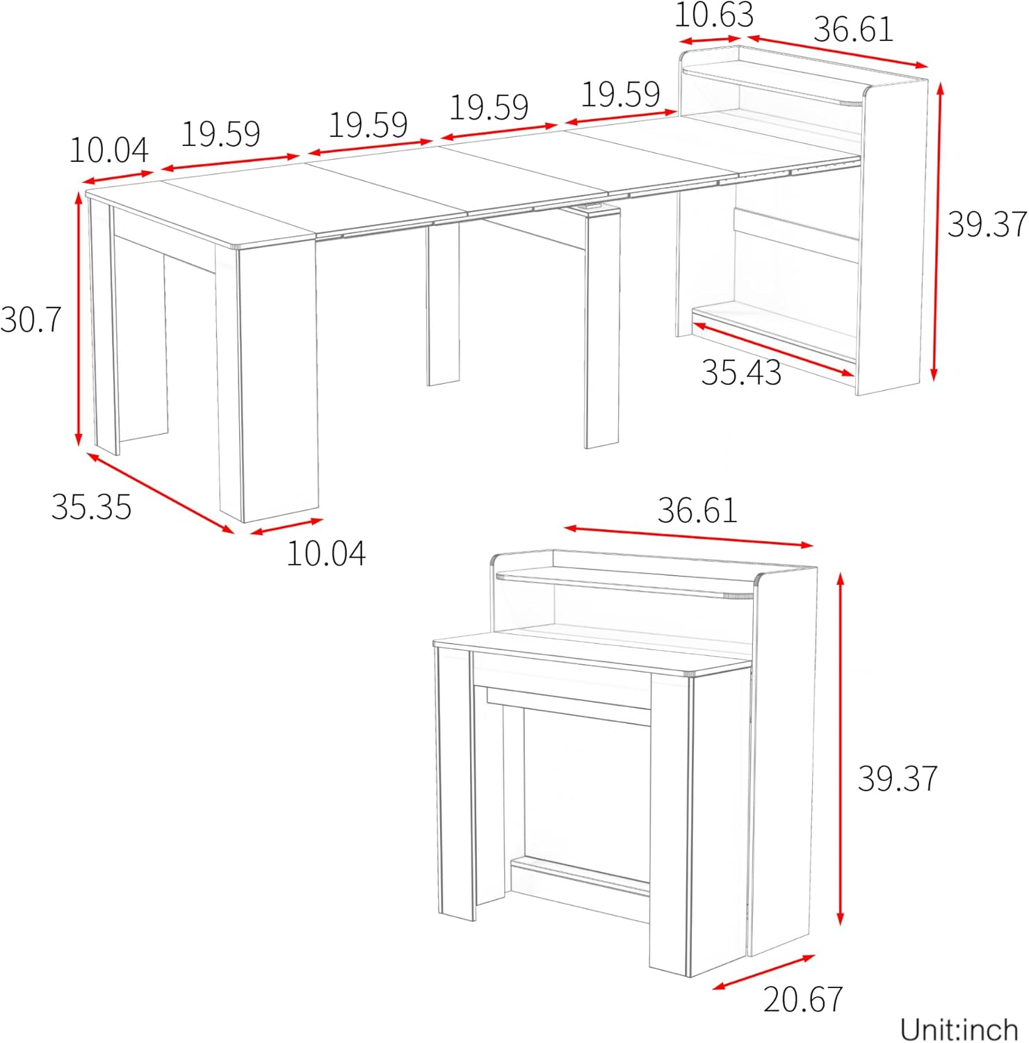 Transformer Folding Console Table for 2-9 People, Extendable Dining Table, Space Saving Dining Room Table for Apartments & Homes, Grey
