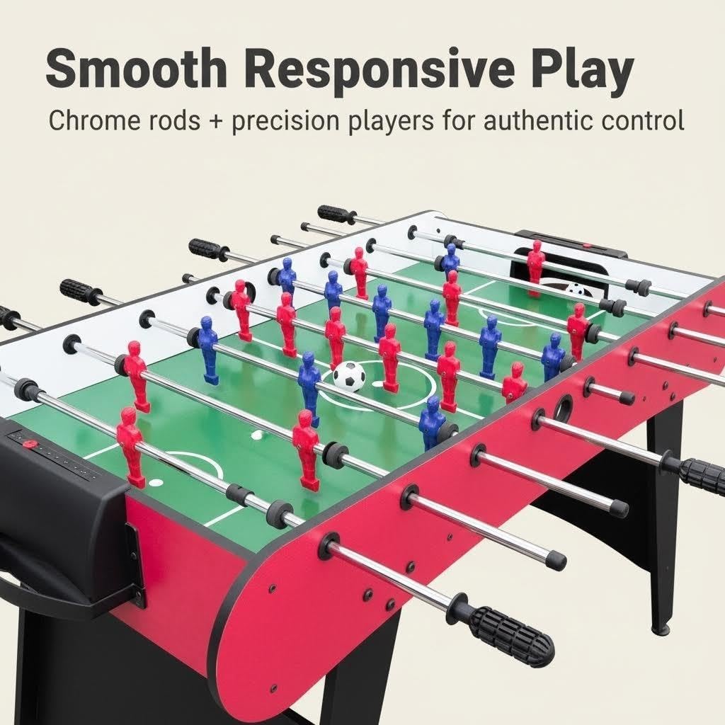 48'' Soccer Table, Large Size Foosball Game Table for Adult, Football Table with Cup Hloders & Sturdy Leg for Game Rooms & Parties, Red