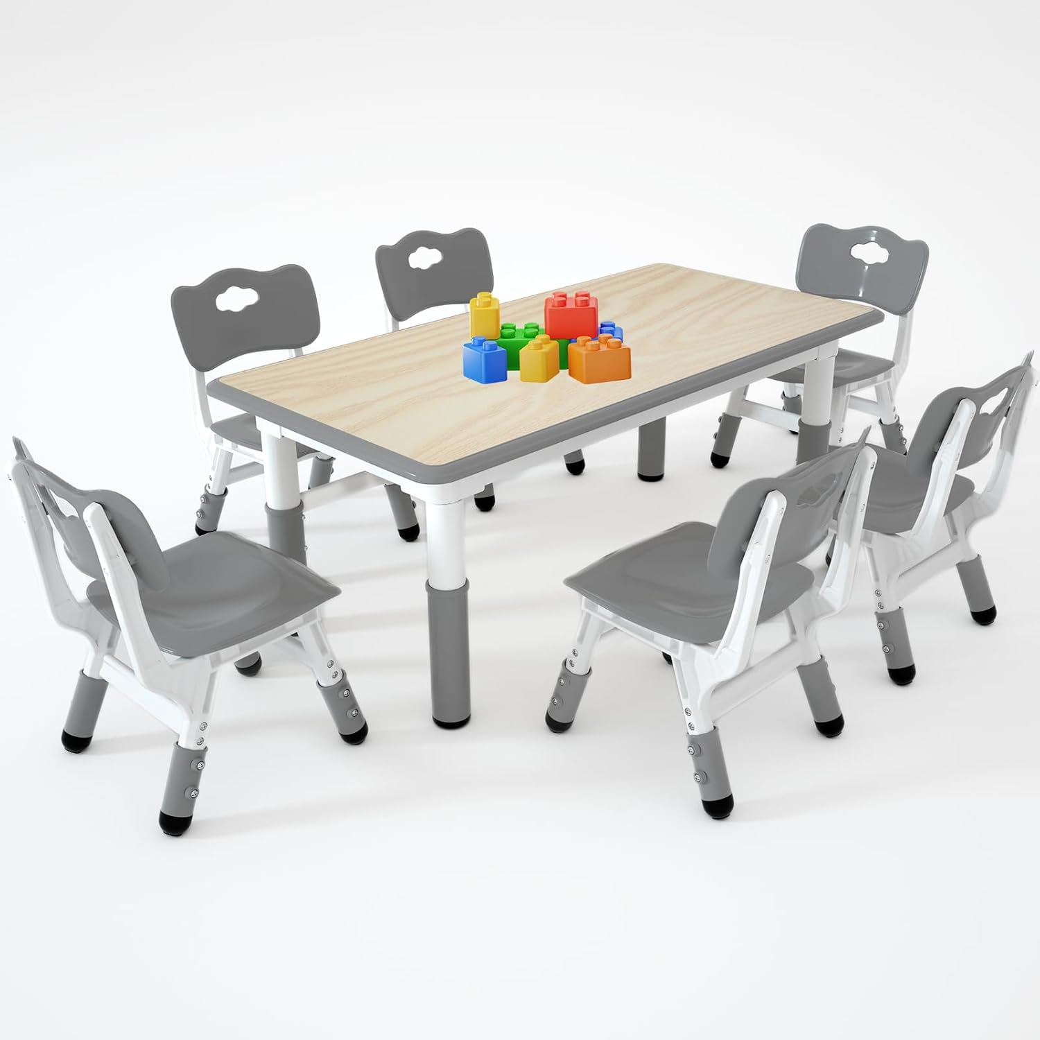 LulliSpace Kids Study Table and 6 Chairs Set,Height Adjustable Table and Chairs for Children and Toddlers,47.2'X23.6'Graffiti Desktop,Suitable for Daycare,Classrooms, Home