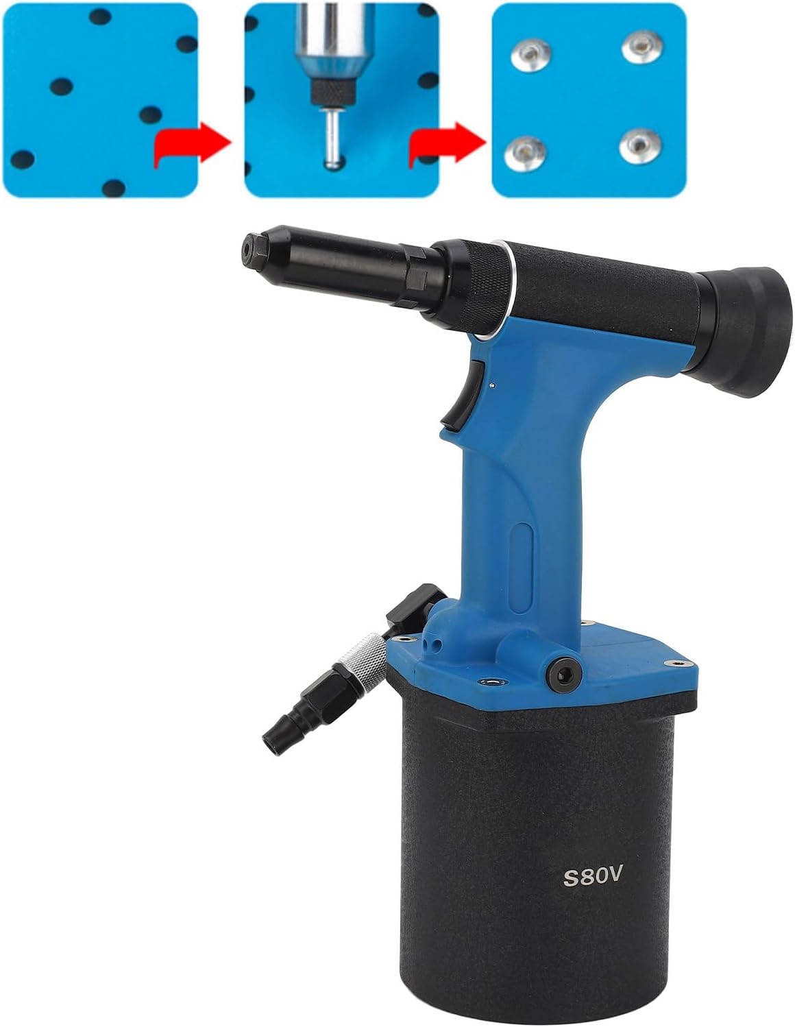 Air Rivet Nut Gun, Alloy Steel Body Pneumatic Rivet Gun 1/4 Inch Intake Metal Sheet Pipe for 5/32 Inch 3/16 Inch 1/4