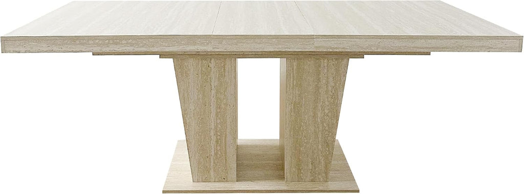 Henf 9 Pieces Extendable Dining Table Set for 8, 63'-79' Faux Mars Kitchen Table Set with 8 Beige Chairs, Faux Marble Expandable Dining Room Tables Set for 8,Modern Dinner Tables Set for 8