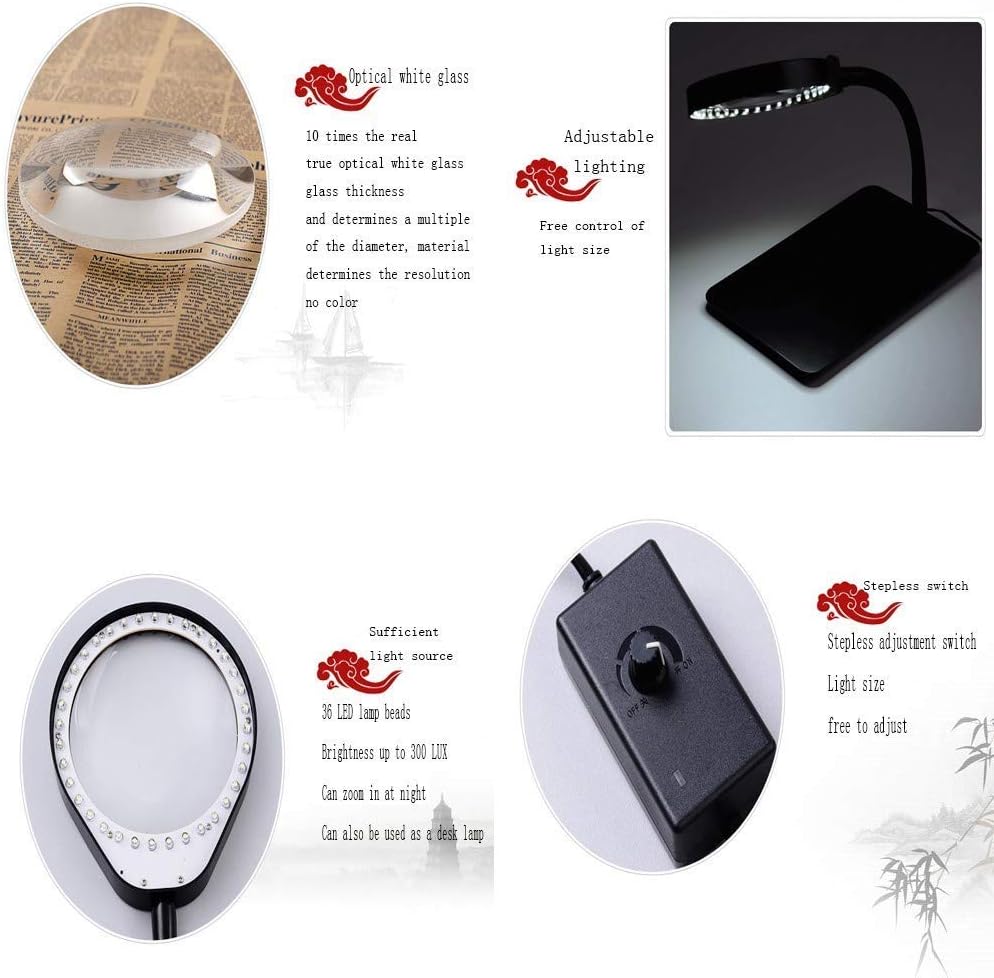 Screen Magnifier Desktop 10 Optical White LED lamp with a Magnifying Glass to Read The Old Watch Repair Engraving lamp HD high Magnification Magnifier with LED Light Double The Comfort