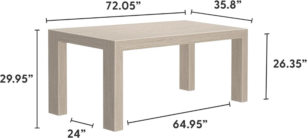 Plank+Beam 72 Inch Modern Solid Wood Dining Table - Solid Pine, Wirebrush Finish, Seats 6, Non-Toxic Finish, Easy Assembly, for Kitchen or Office, Seashell Wirebrush