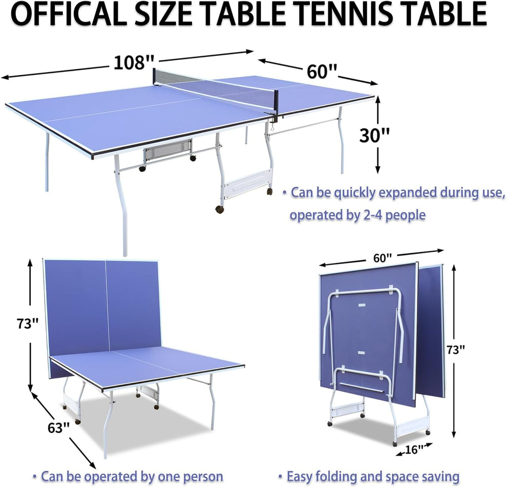 Foldable Ping Pong Table Portable 4.5FT/6FT/9FT Indoor MDF Table Tennis Table Multi-Purpose Family Game Table with Net, 2 Paddles and 3 Balls for Kid Teenager Adult