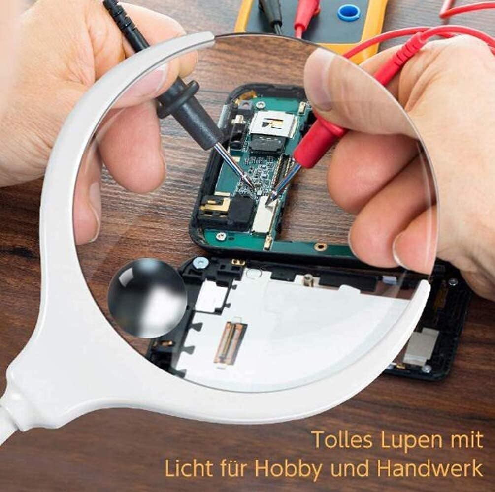 LED Magnifying Glass Clamp Lamp – 3X/8X Dimmable Lens with Adjustable Swivel Arm for Jewelry, Sewing, Crafting, and Task Lighting