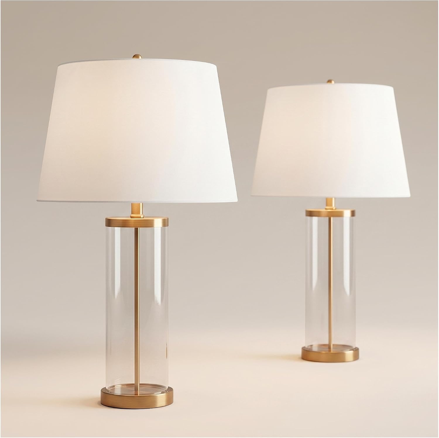 360 Lighting 26' High Cylinder Country Cottage Table Lamps Set of 2 Fillable Clear Gold Finish Glass Metal White Shade Living Room Bedroom Bedside Nightstand House Office Home Kitchen