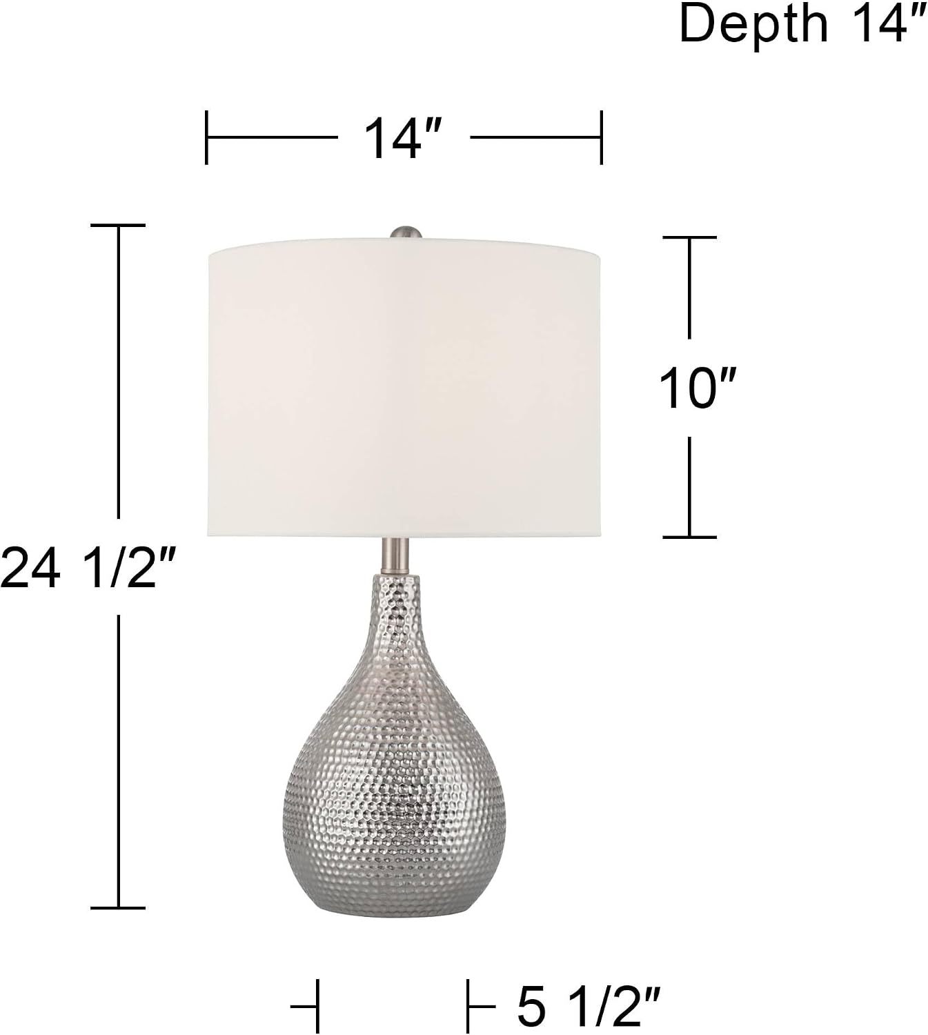 360 Lighting Titus 24 1/2' High Modern 3-Way Table Lamps Set of 2 Hammered Silver Fabric Shade Living Room Bedroom Bedside Nightstand House Office Home Reading Kitchen Entryway Console Family