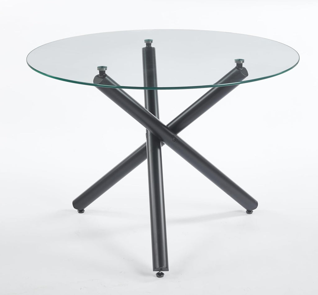 Round Glass Dining Table,Glass Dining Room Table with Metal Legs, Modern Glass Kitchen Table for Home, Kitchen, Dining Room