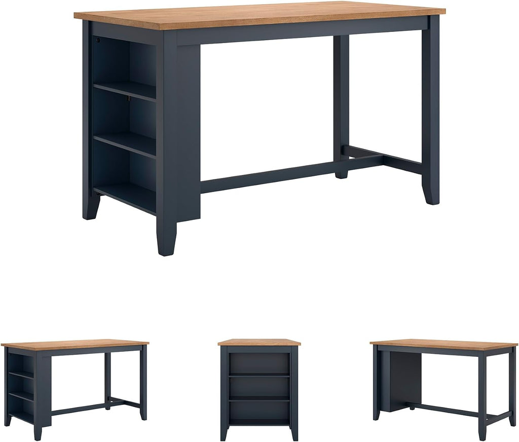 Signature Design by Ashley Gesthaven Modern Counter Height Dining Table with 3 Shelves and Trestle Base, Light Brown & Blue