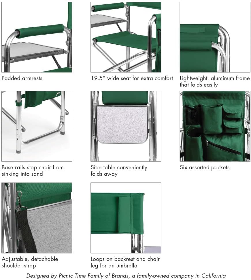 PICNIC TIME NCAA Baylor Bears Sports Chair with Side Table - Beach Chair - Camp Chair for Adults
