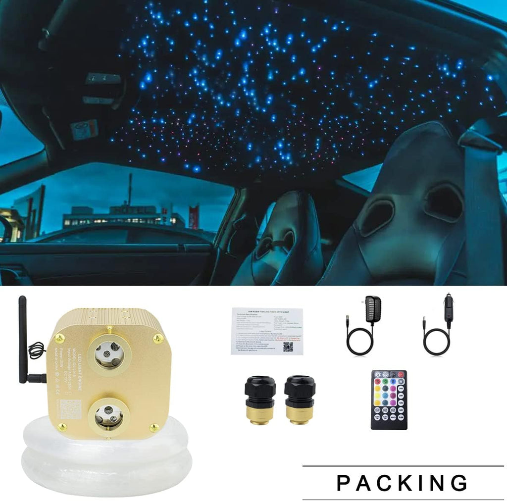 AZIMOM Bluetooth 20w Upgraded Fiber Optic Lights Twinkle Star Ceiling Lighting Kits 1100pcs0.03in13.1ft Fiber Strands Dual Port RGBW Sound Remote Control Light Source Home Indoor Car Ceiling Decor