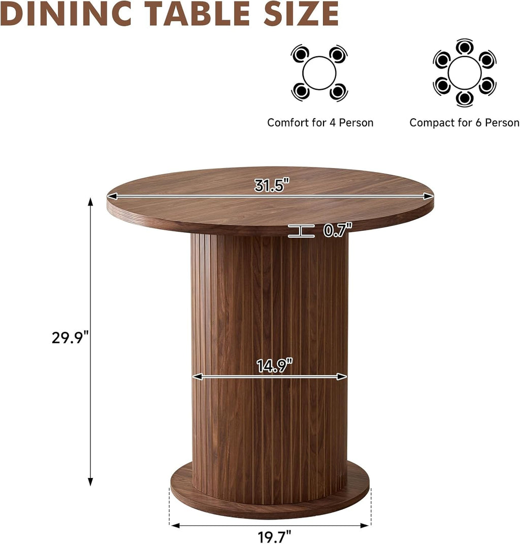 31.5' Round Dining Table for 2, Modern Small Pedestal Kitchen Table, Space Saving, for Apartment Dining Living Room