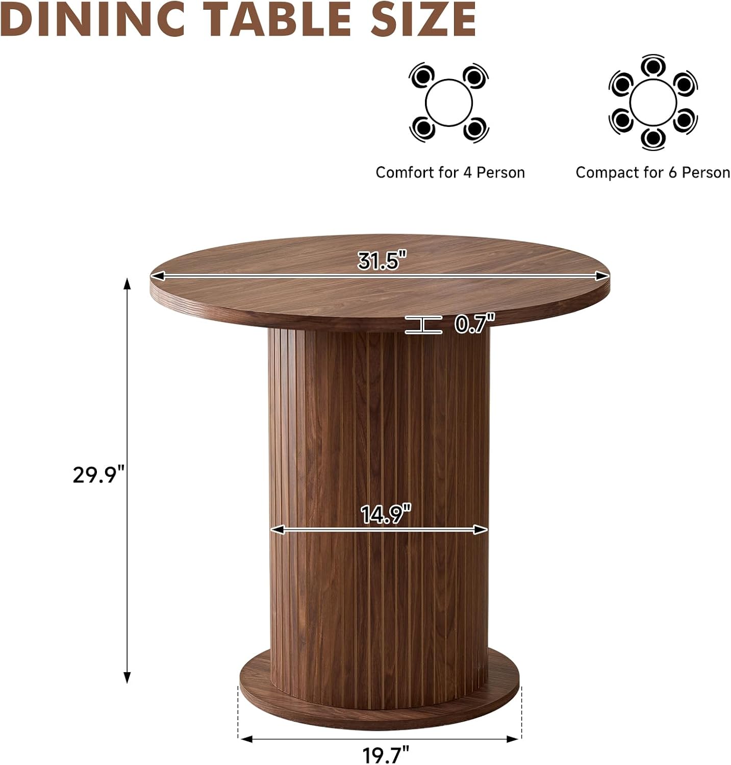 31.5' Round Dining Table for 2, Modern Small Pedestal Kitchen Table, Space Saving, for Apartment Dining Living Room