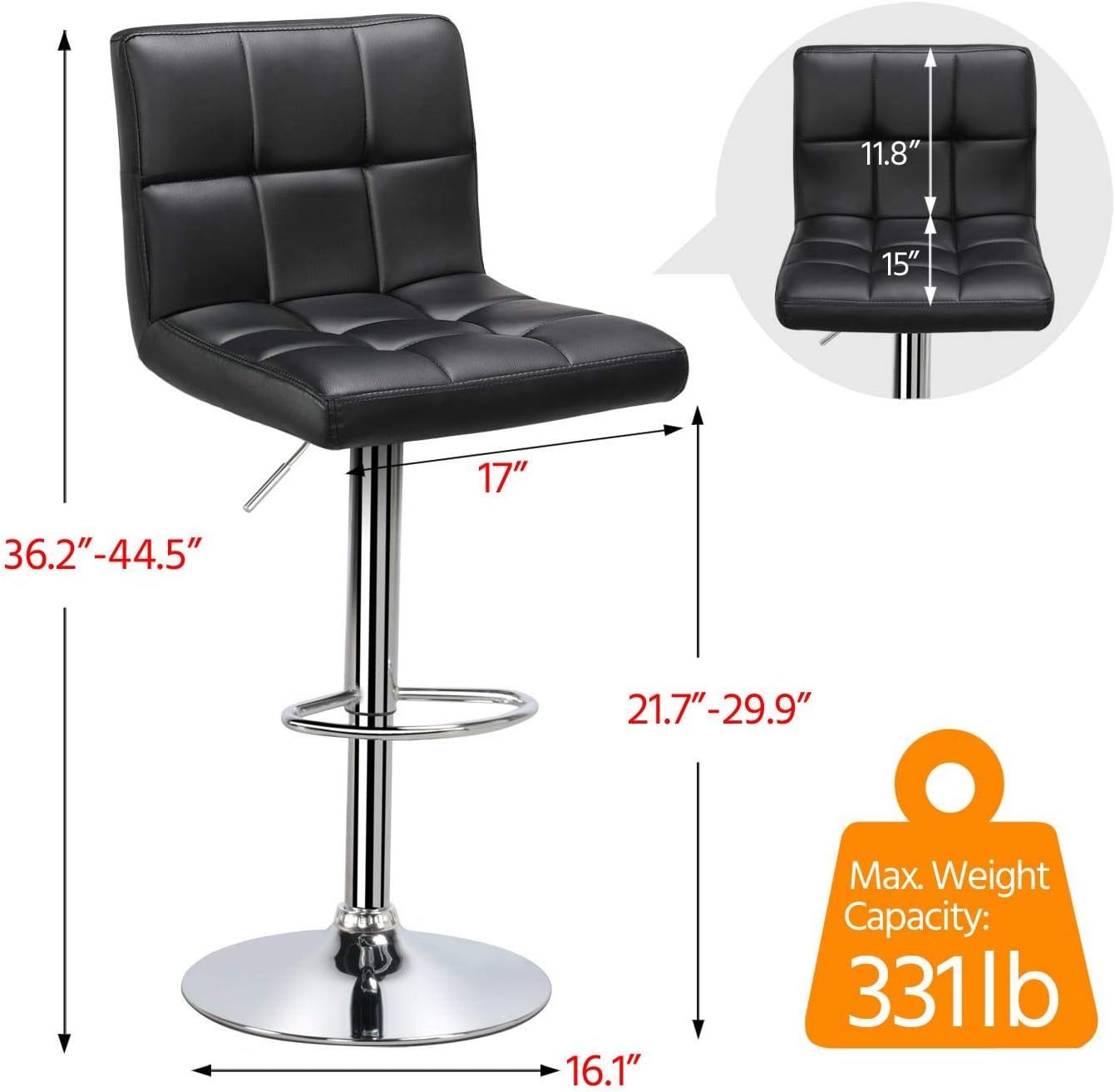 Yaheetech 3-Piece Round Bar Table and PU Leather Adjustable Swivel Armless Chairs, Modern Counter Height Table Set with 2 Bar Stool for Kitchen, Black