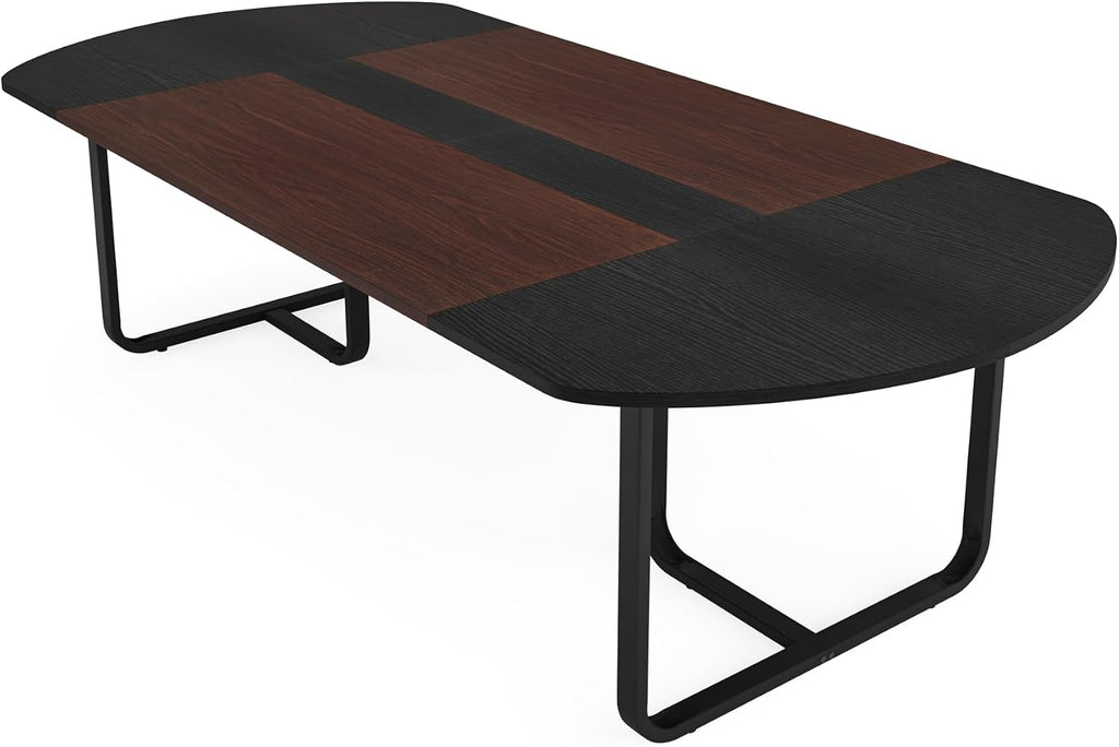 Tribesigns 70.86 Inches 6FT Oval Conference Table, Two-Tone Finish Curved Meeting Tables for Office, Large Business Training Seminar Table (Walnut+Black)