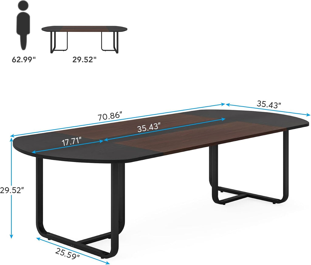 Tribesigns 70.86 Inches 6FT Oval Conference Table, Two-Tone Finish Curved Meeting Tables for Office, Large Business Training Seminar Table (Walnut+Black)