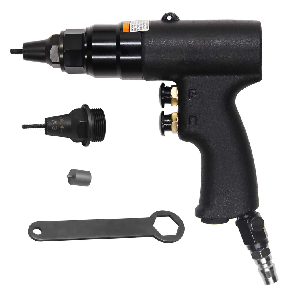 NEWTRY 1300rpm Air Rivet Nut Gun Pneumatic Riveter Riveting Tool Kit with Self-locking Head for 1/8, 5/32 Nut (6060 gun with M3,M4 head)