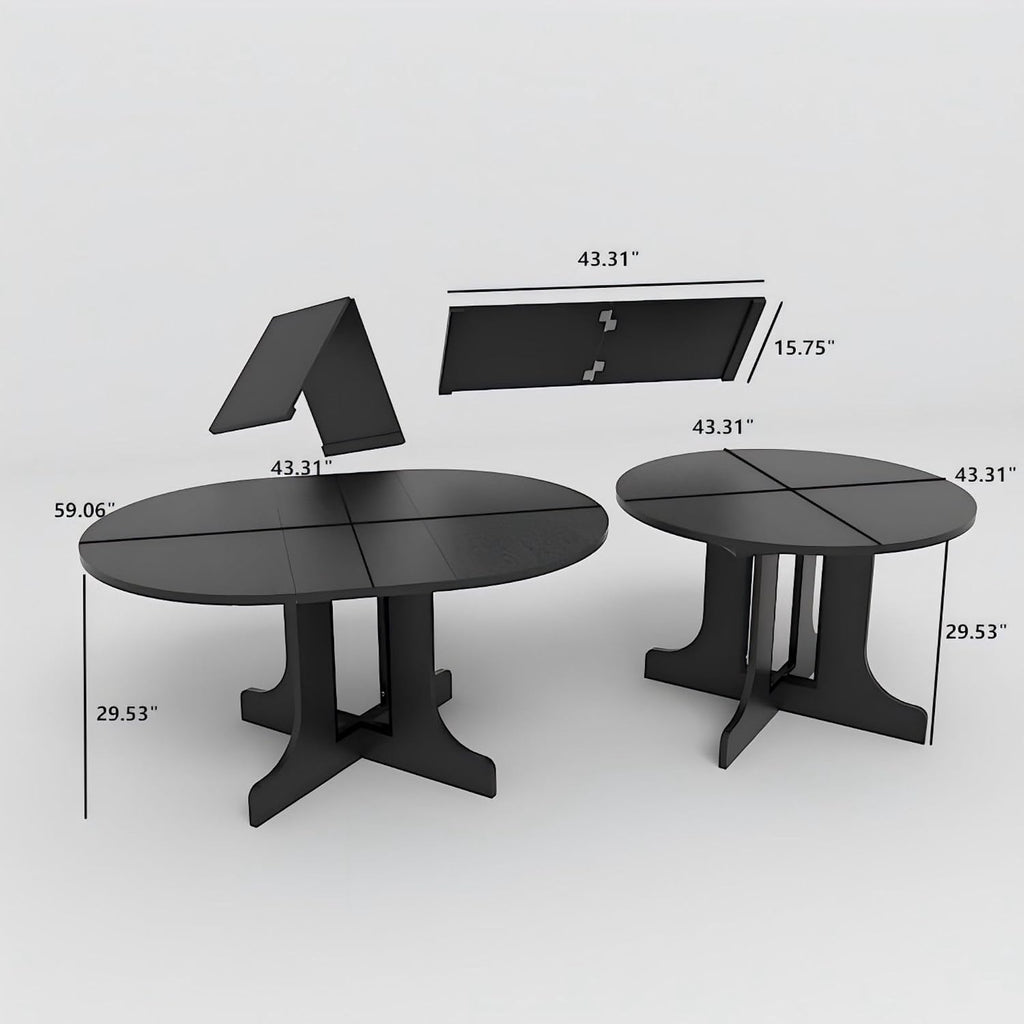 59.06' Dining Table for Farmhouse Kitchen Expandable Oval Table Top with Removable Leaf Trestle X Shaped Base,Black