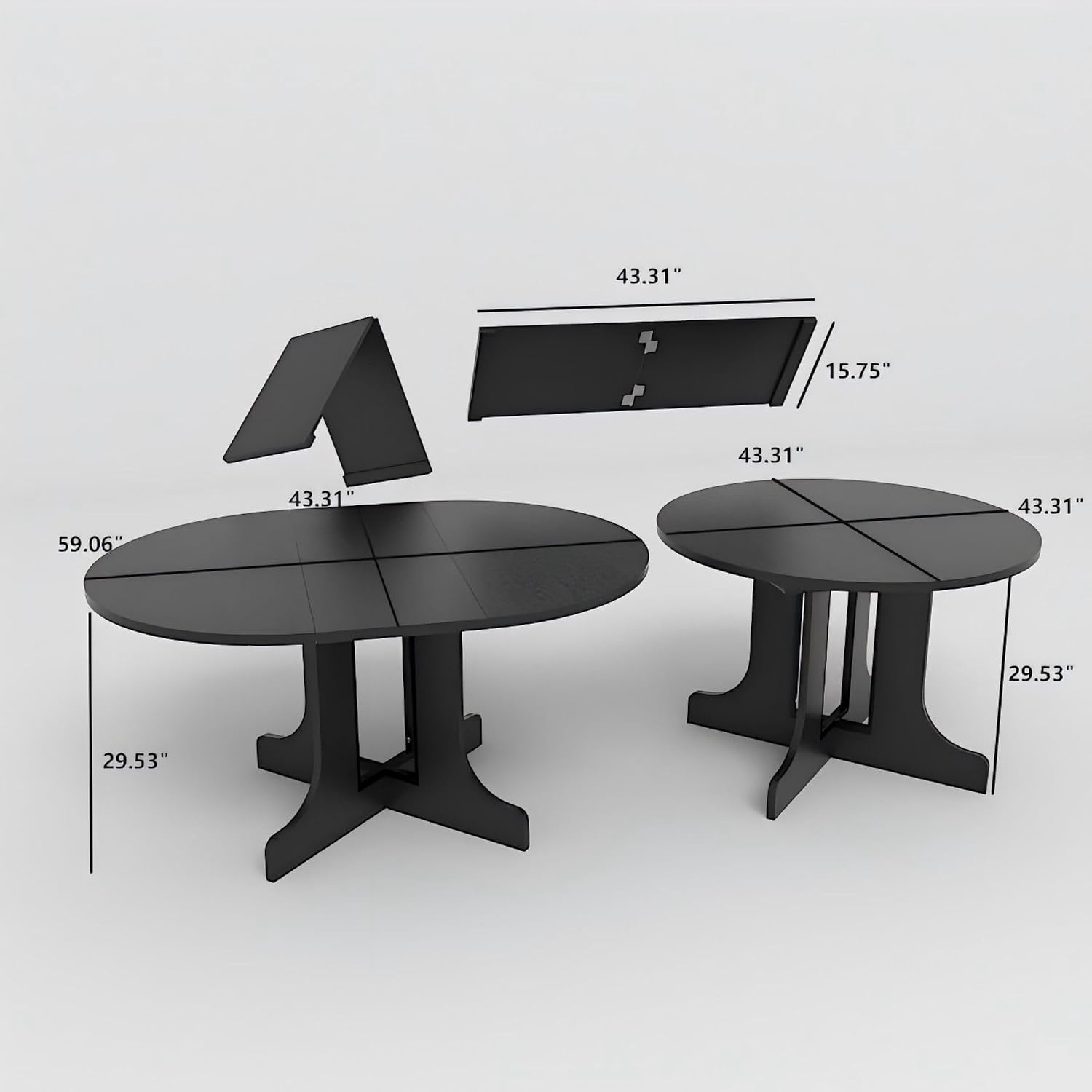 59.06' Dining Table for Farmhouse Kitchen Expandable Oval Table Top with Removable Leaf Trestle X Shaped Base,Black