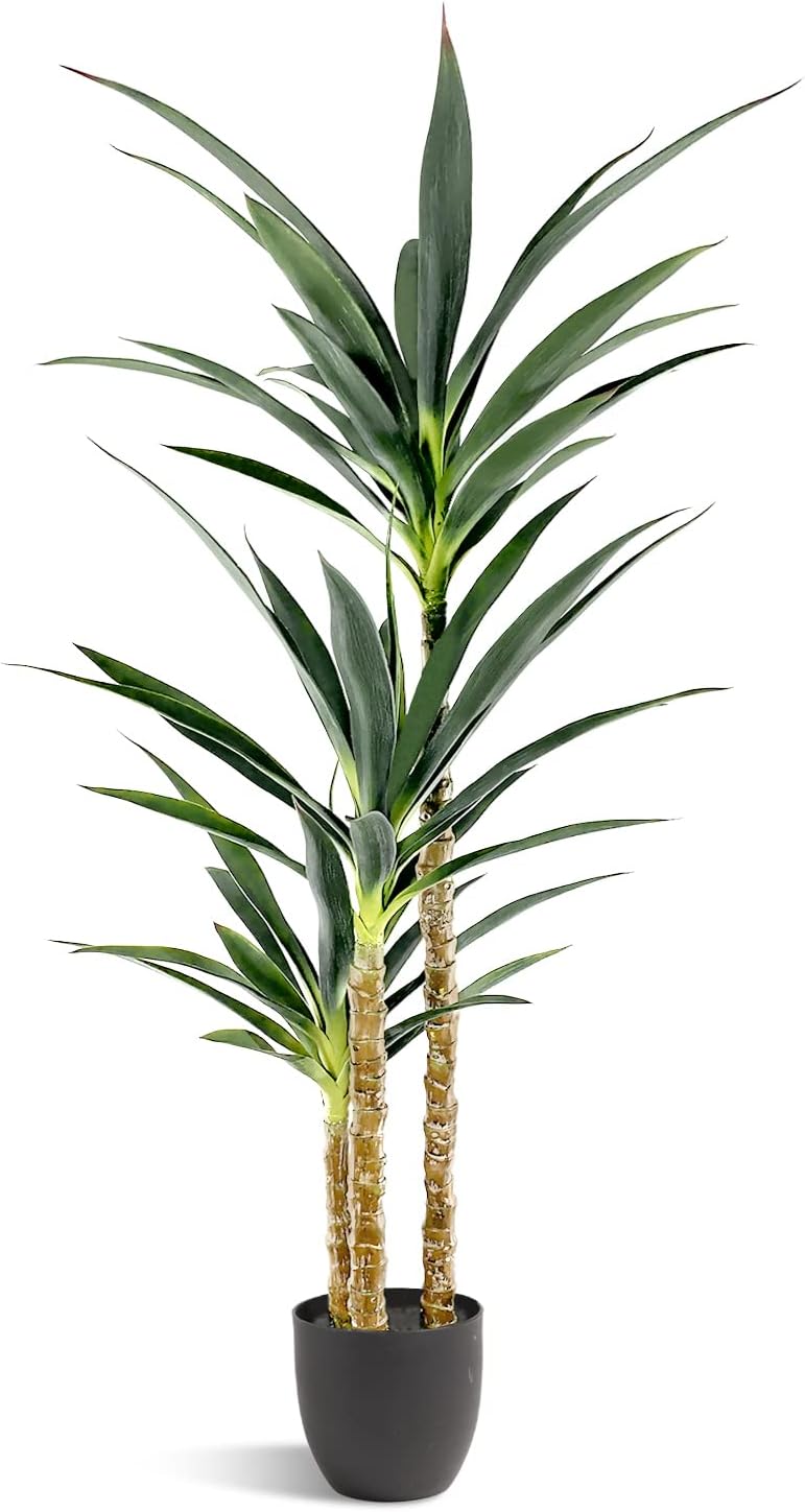 Waoops Artificial Tree 4.7Ft Faux Agave Plant with 3 Heads in Plastic Pot Fake Tree for Home Decor Indoor or Outdoor Office Decoration Housewarming Gift(4.7 Feet-1 Pack)