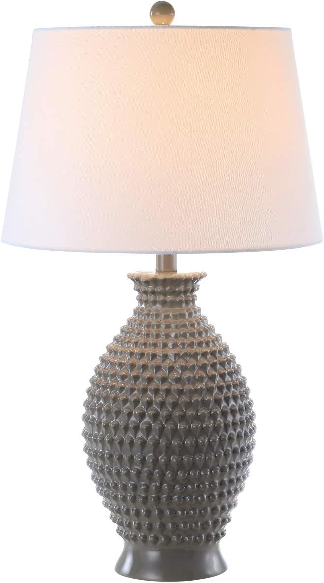 SAFAVIEH Lighting Collection Rosten Grey Textured 27-inch Bedroom Living Room Home Office Desk Nightstand Table Lamp Set of 2 (LED Bulbs Included)