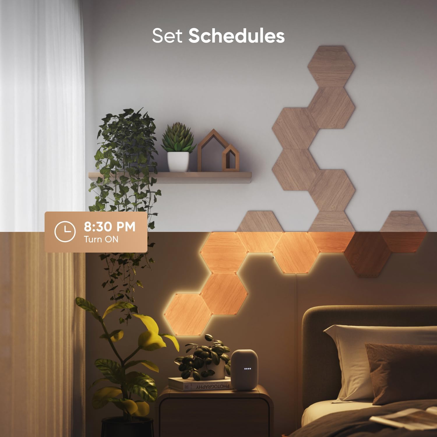 Nanoleaf Elements Wood Look Smart Wall Lights, Hexagon LED Wall Lights Compatible with Alexa Google Assistant, Home Wall Decor for Living Room with Music Sync, Touch Control, Ambient Lighting, 7 PK