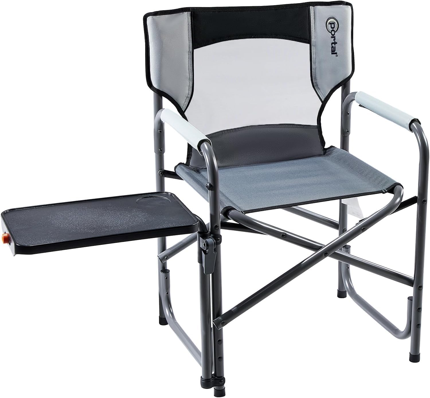 Portal Folding Director Chair with 2-Way Rotating Side Table, Heavy Duty 300 lb Camping Chair with Swivel Tray & Cup Holder, Ergonomic Mesh Back Portable Outdoor Seat for RV, Tailgating & Lawn, Grey