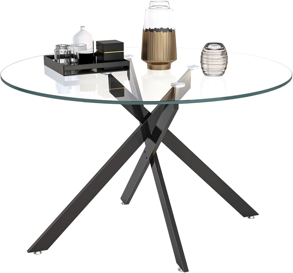 HomVent 3 Piece Round Glass Dining Table Set, Tempered Glass Dinner Table Set for 2 Kitchen Table Set with 2 Velvet Upholstered Chairs for Kitchen Dining Room