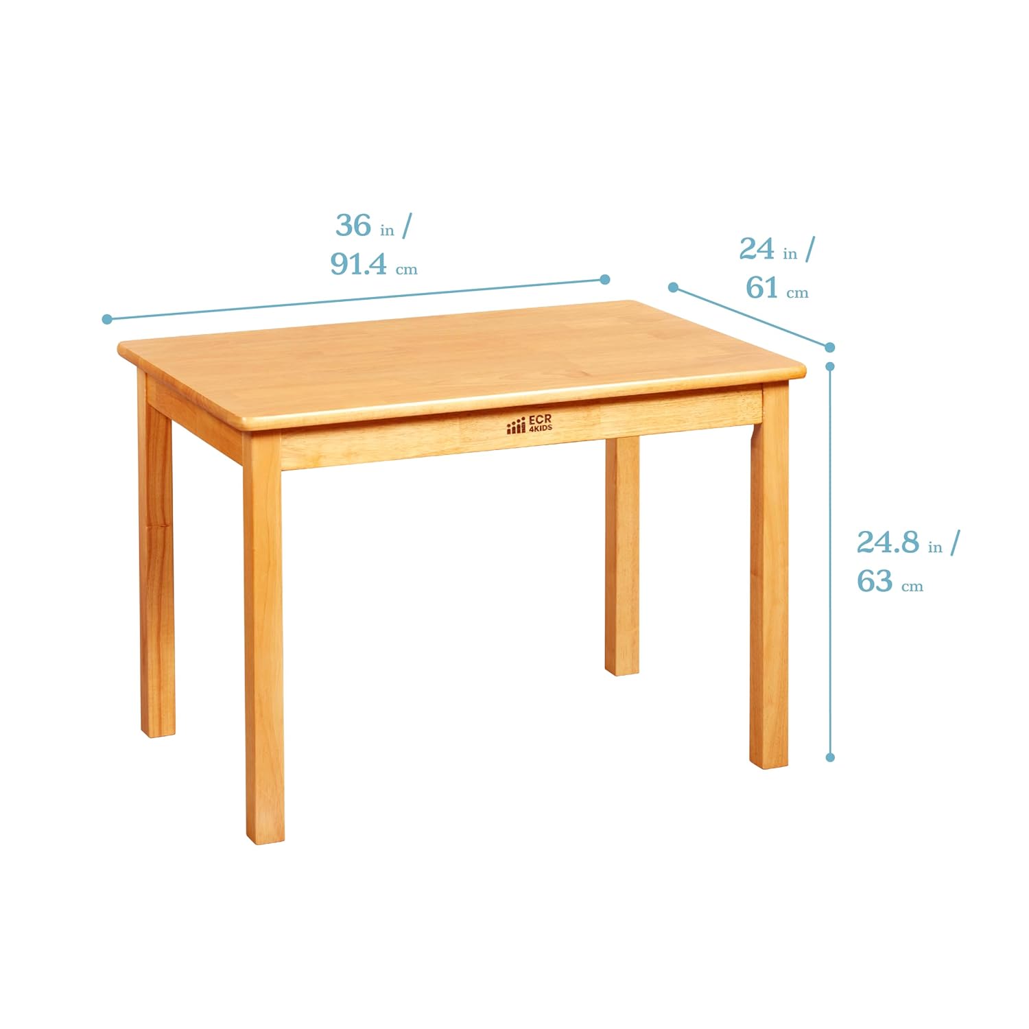 ECR4Kids 24in x 36in Rectangular Hardwood Table with 24in Legs and Two 14in Chairs, Kids Furniture, Honey