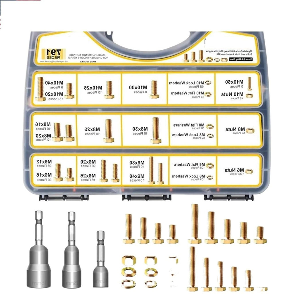 Nut & Bolt Sets 791Pcs Heavy Duty Grade 8. Alloy Steel Metric Bolt Nut Assortment Kit