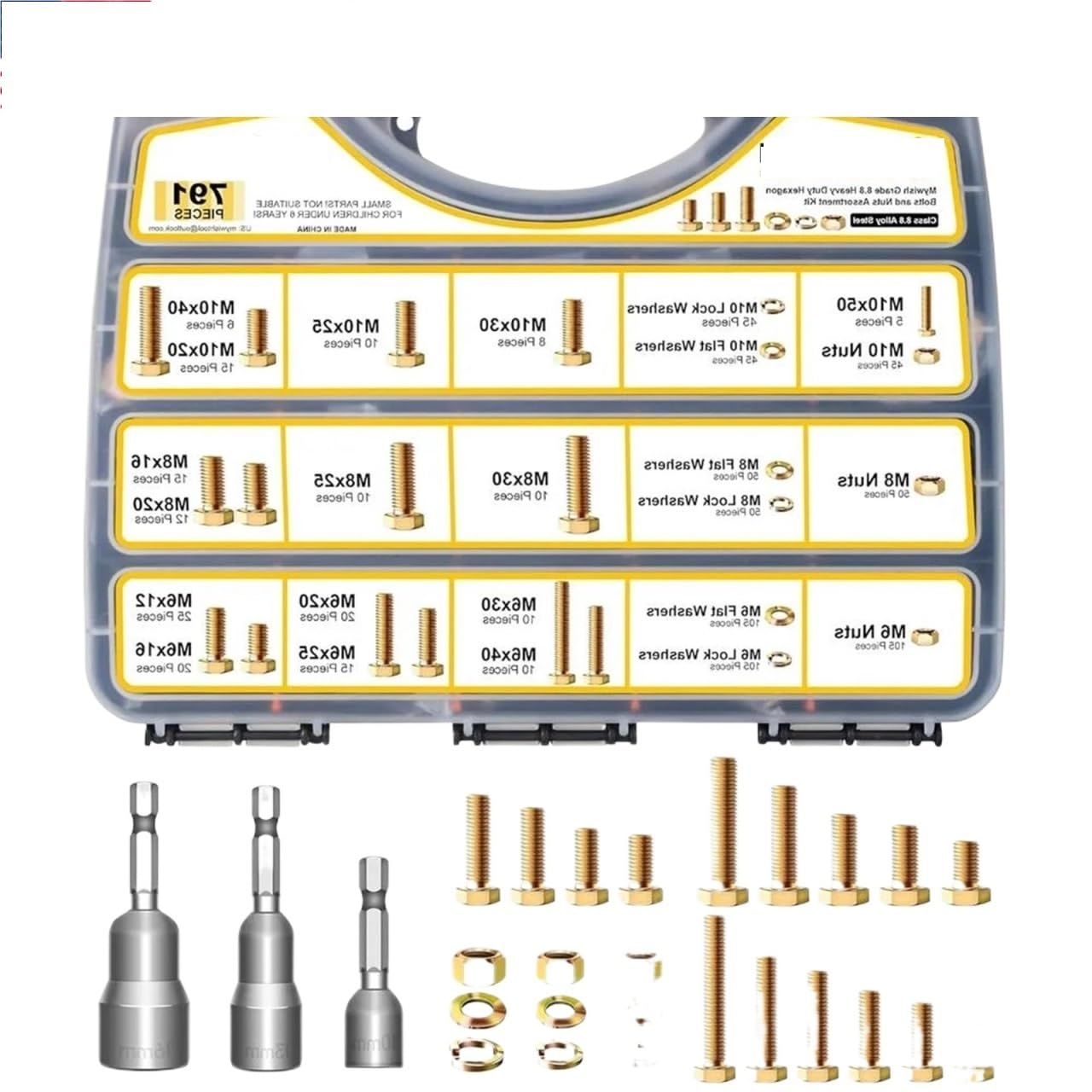 Nut & Bolt Sets 791Pcs Heavy Duty Grade 8. Alloy Steel Metric Bolt Nut Assortment Kit