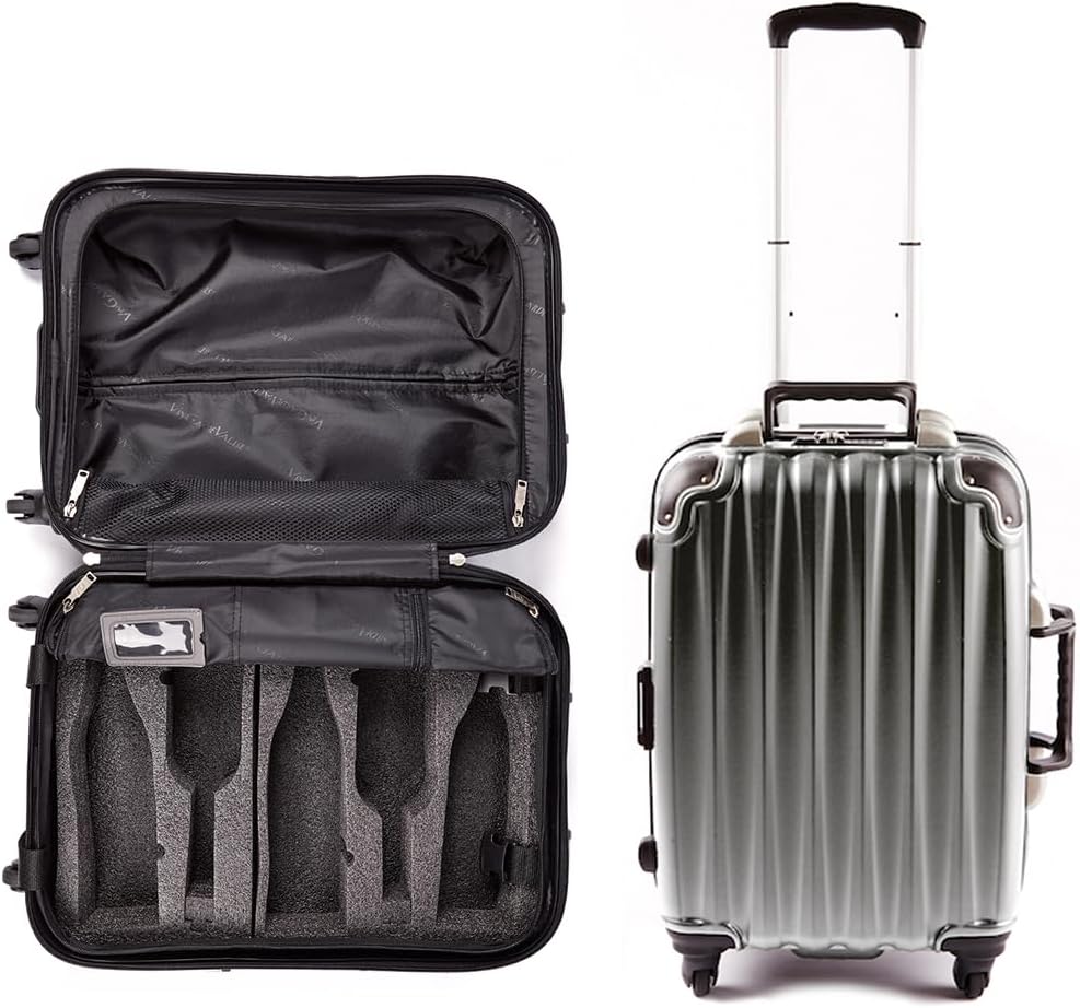 VinGardeValise® The Piccolo Wine Suitcase – 5-Bottle Travel Luggage, TSA-Approved, Durable Hard Shell, Shockproof Foam, Secure Bottle Protection for Enthusiasts & Collectors - Silver