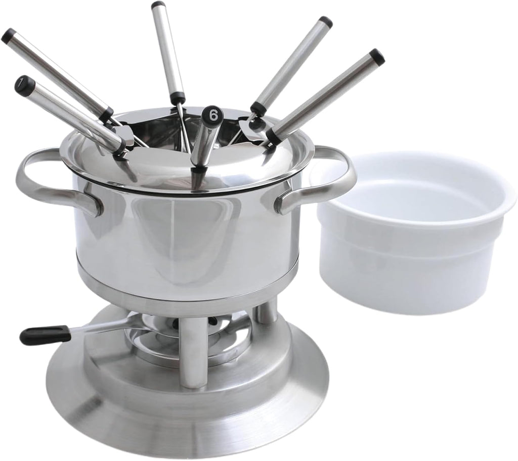 Swissmar Arosa 11-Piece Stainless Steel 3-in-1 Fondue Set - Ideal for Melting Cheese, Chocolate, Butter, & More - Perfect for Kitchen Collection & Wedding Gift Giving - 1.6 Quarts / 1.5 Liter