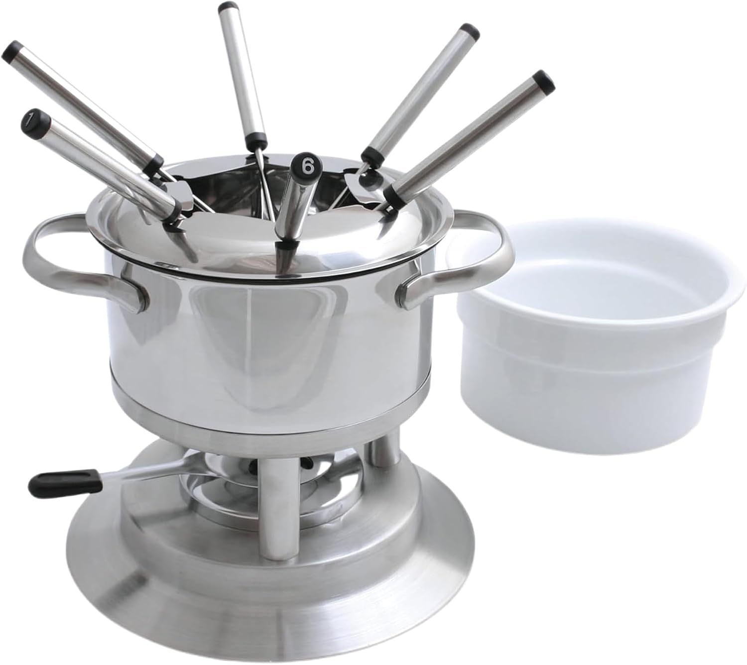 Swissmar Arosa 11-Piece Stainless Steel 3-in-1 Fondue Set - Ideal for Melting Cheese, Chocolate, Butter, & More - Perfect for Kitchen Collection & Wedding Gift Giving - 1.6 Quarts / 1.5 Liter