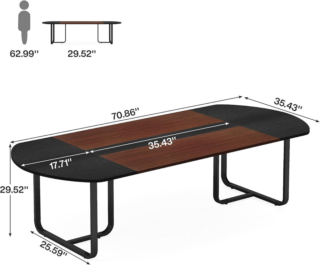 Tribesigns 6FT Conference Table, Large Conference Room Table, Modern Oval Shaped Meeting Table for Seminar, Office Meeting Walnut & Black