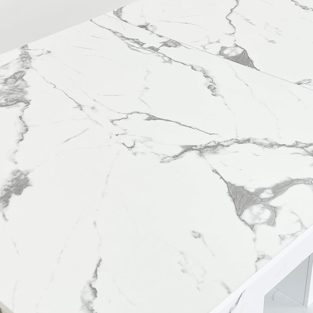 78.74'' Extendable Rectangular Dining Table for 4-8, Modern Mid-Century Wood Expandable Kitchen Dinner Conference Table for Living Room Office, 2 Widen Pedestal Base, White Faux Marble