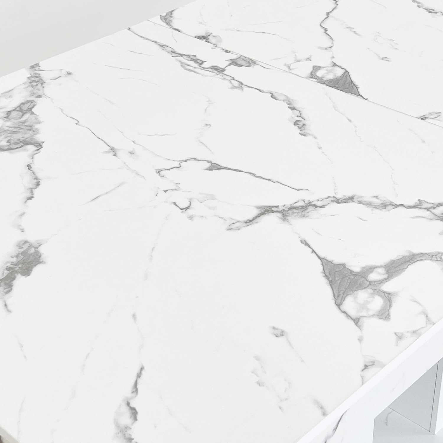 78.74'' Extendable Rectangular Dining Table for 4-8, Modern Mid-Century Wood Expandable Kitchen Dinner Conference Table for Living Room Office, 2 Widen Pedestal Base, White Faux Marble