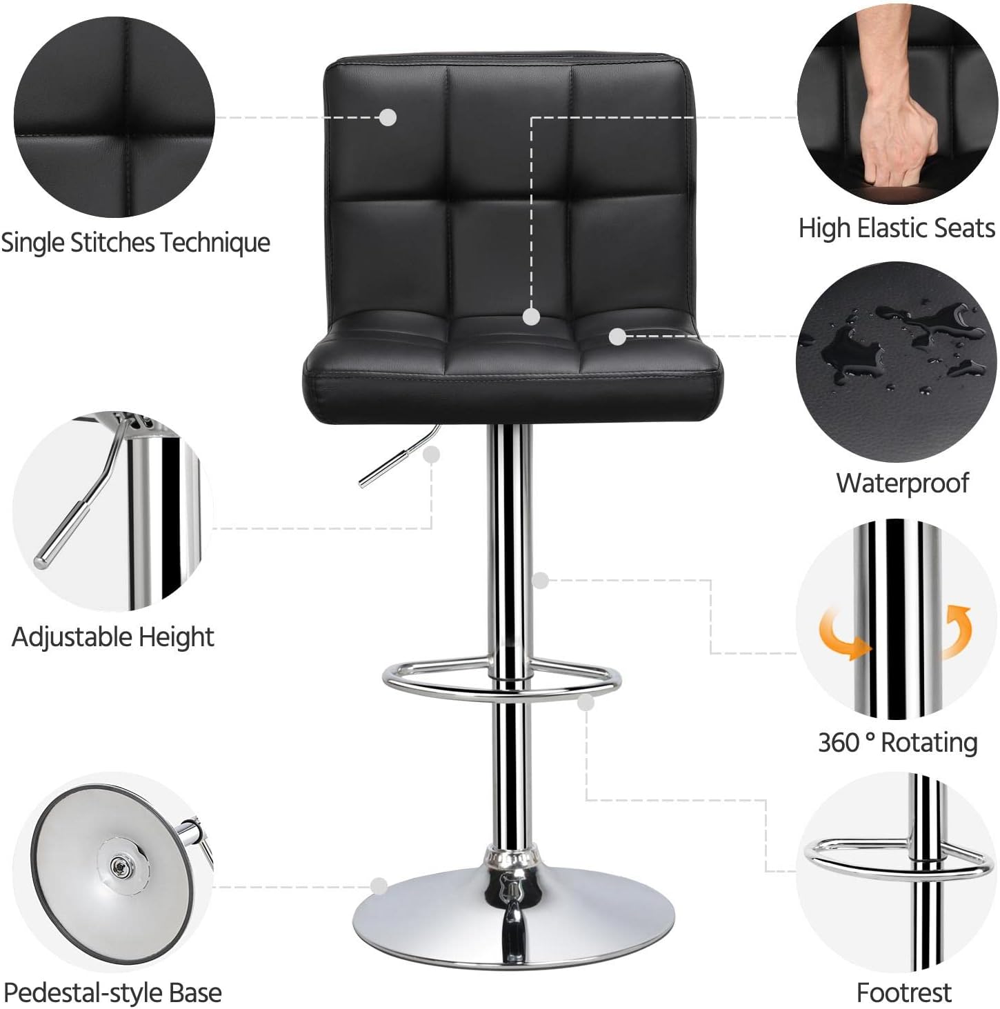 Yaheetech 3-Piece Round Bar Table and PU Leather Adjustable Swivel Armless Chairs, Modern Counter Height Table Set with 2 Bar Stool for Kitchen, Black