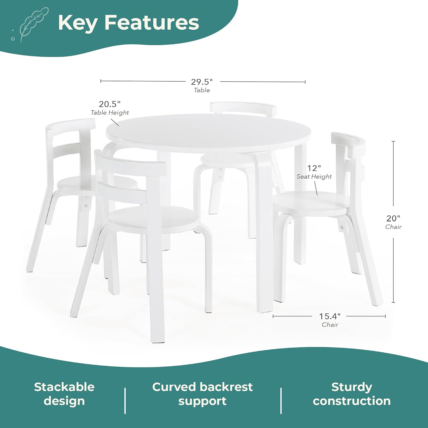 Guidecraft Nordic Table and Chair Set-White: Wood Round Table for Kids w/ 4 Chairs, Kids Furniture for Playroom & Bedroom | Classroom & Daycare Montessori Toddler Activity Desk for Crafting & Writing