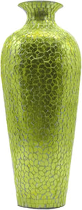 20 Inch Handmade Green Mosaic Floor Vase Floral Glass Inlay Iron Accent for Pampas Grass, Table Styling, Entryway & Modern Boho Interiors