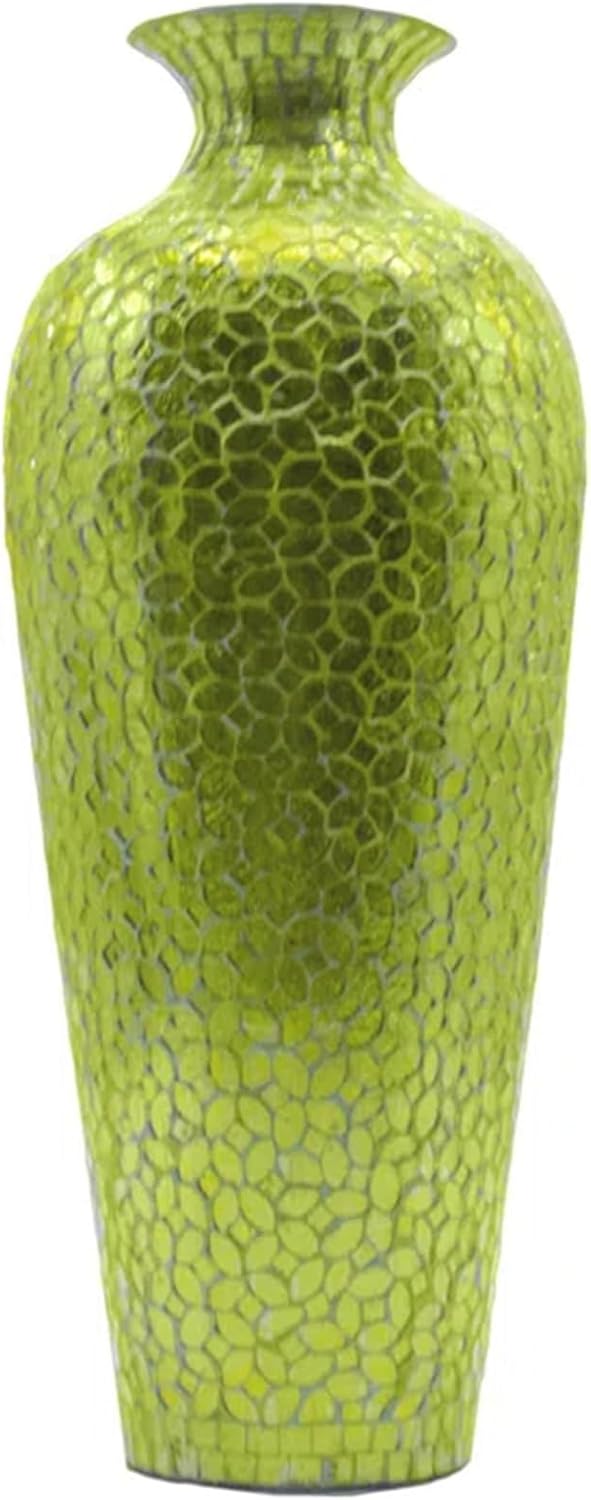 20 Inch Handmade Green Mosaic Floor Vase Floral Glass Inlay Iron Accent for Pampas Grass, Table Styling, Entryway & Modern Boho Interiors